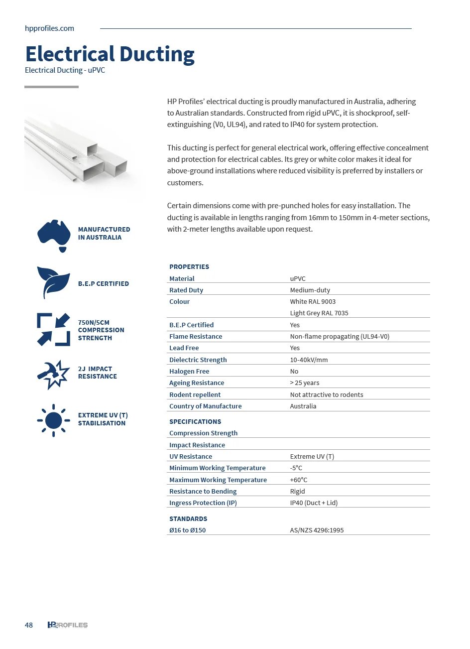 HPDUCT Electrical Ducting Datasheet document cover